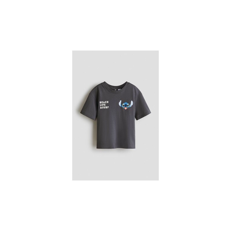 H&M - Oversized tričkos potiskem - Tmavě Šedá/Lilo & Stitch