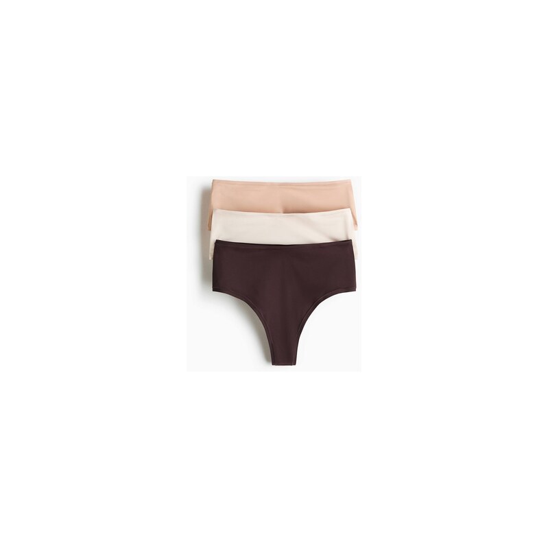 H&M - Kalhotky brazilian z mikrovlákna 3 kusy - Tmavě Hnědá