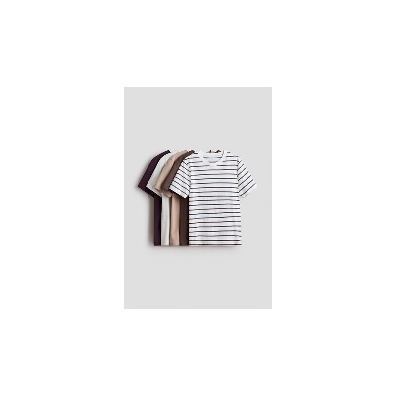 H&M - Tričko 5 kusů - Tmavá Hnědošedá/Proužky