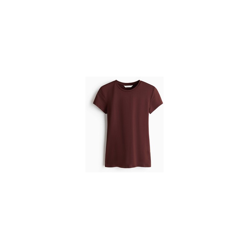H&M - Přiléhavé tričko z mikrovlákna - Tmavě Hnědá