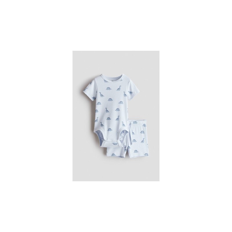H&M - 2dílná souprava z žebrované bavlny - Bleděmodrá/Dinosauři