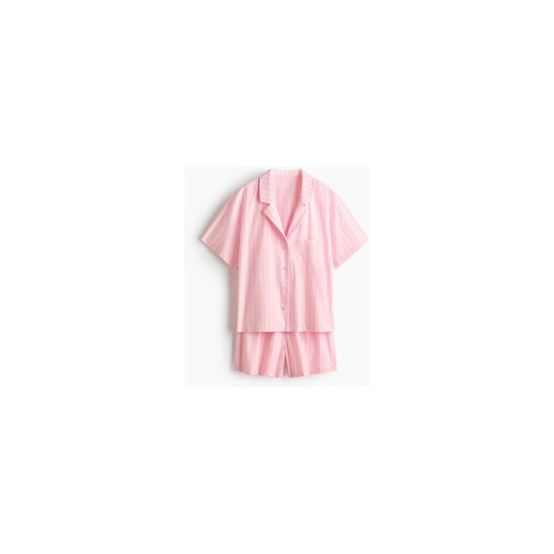 H&M - Pyžamo košile a šortky - Světle Růžová/Proužky