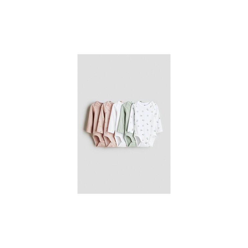 H&M - Bodys dlouhým rukávem 5 kusů - Růžová/Jablíčka
