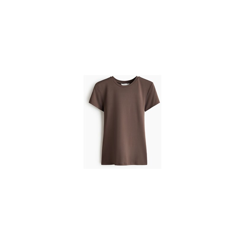 H&M - Přiléhavé tričko z mikrovlákna - Tmavě Hnědá