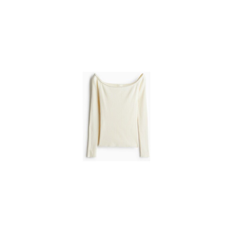 H&M - Tops korálky odhalující ramena - Krémová