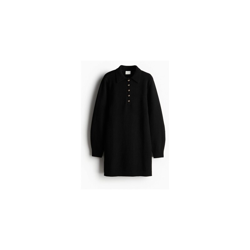H&M - Šaty z jemného úpletu, s límečkem - Černá