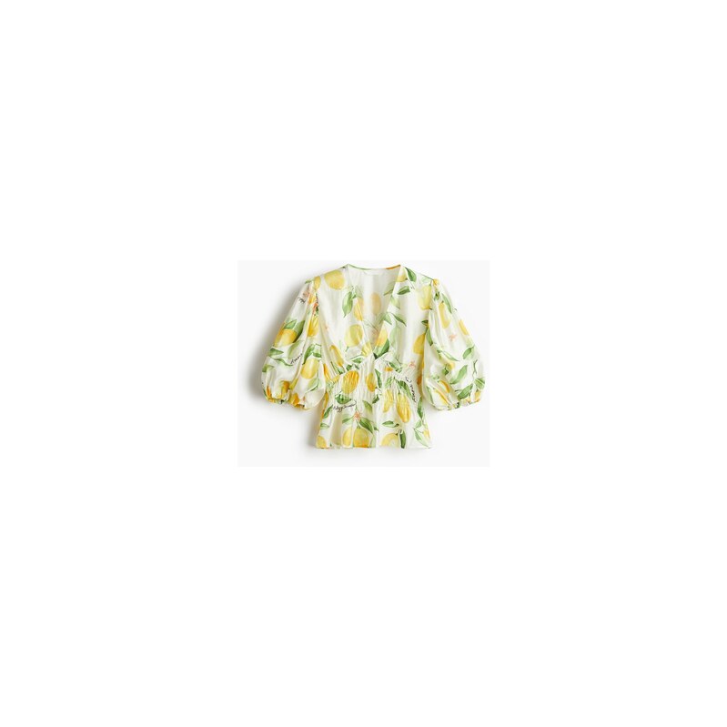 H&M - Halenkas výstřihem do V - Bílá/Citrony