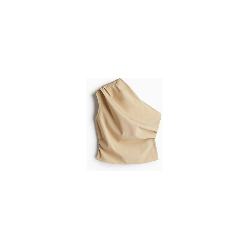H&M - Řasený top odhalující rameno - Světle Béžová