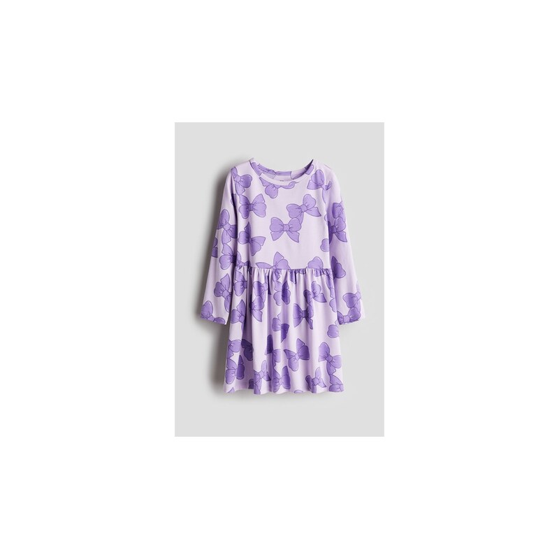 H&M - Bavlněné šatys potiskem - Fialová/Mašle