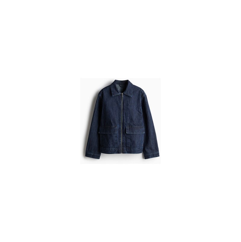 H&M - Džínová bunda - Tmavý Denim Blue/Proužky