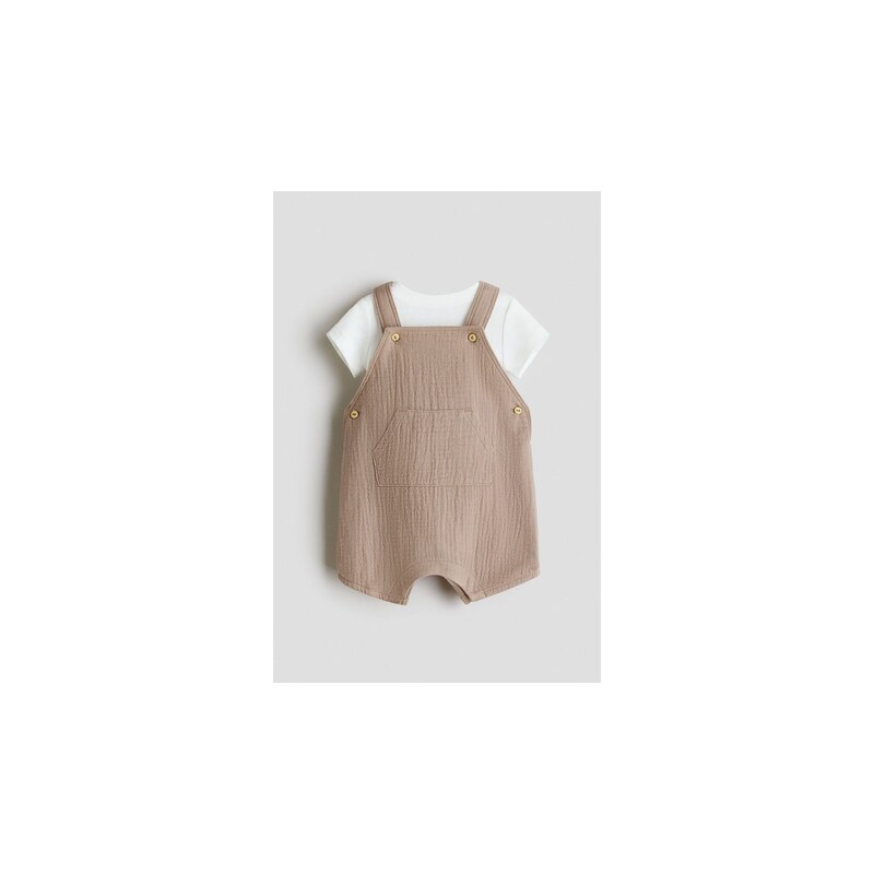 H&M - Dvoudílná bavlněná souprava - Béžová/Bílá