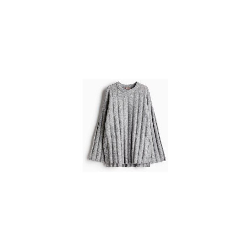 H&M - Oversized žebrovaný svetr - Šedý Melír
