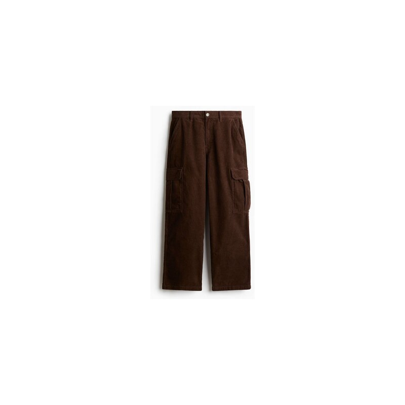H&M - Manšestrové kalhoty cargo Loose Fit - Hnědá