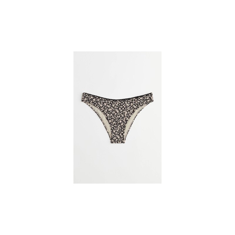 H&M - Bikinové kalhotky Cheeky - Černá/Béžové Květy