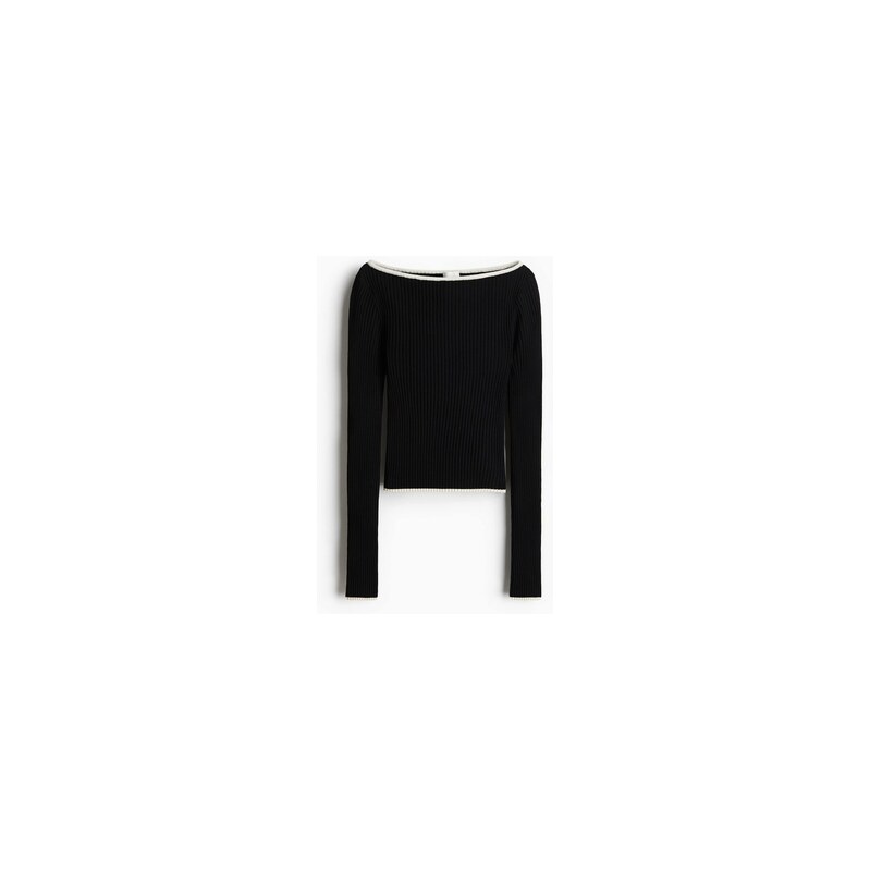 H&M - Top z žebrovaného úpletus lodičkovým výstřihem - Černá