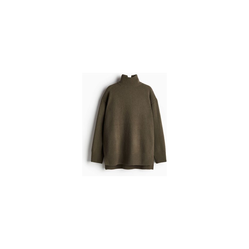 H&M - Oversized svetrs rolákem - Tmavě Zelená Khaki