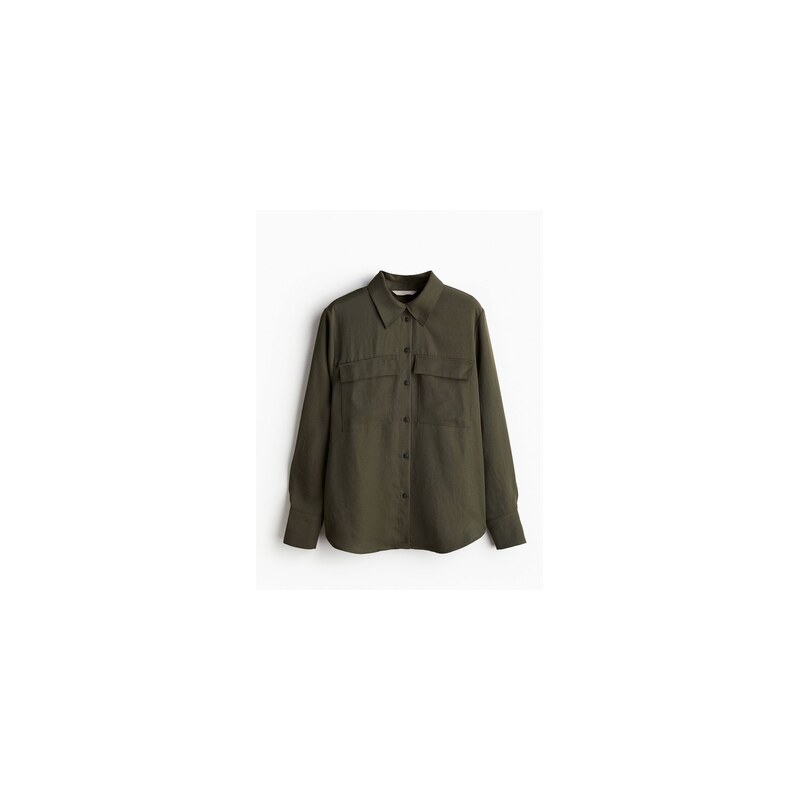 H&M - Keprová košile cargo - Tmavě Zelená Khaki