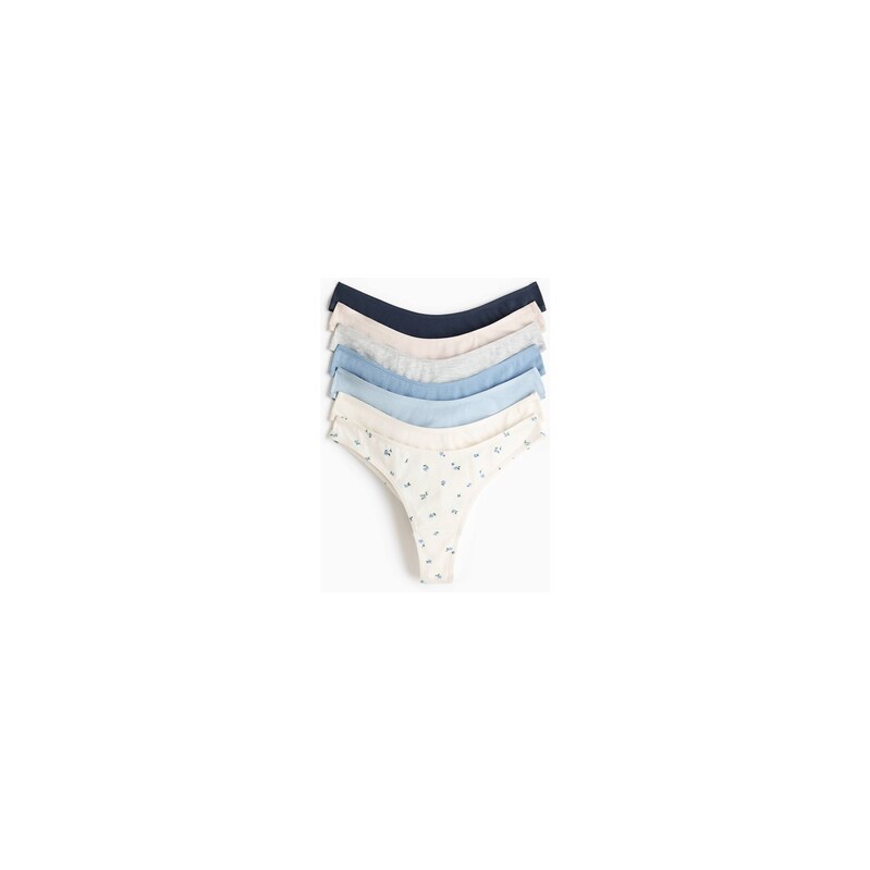H&M - Bavlněné kalhotky brazilian 7 kusů - Bleděmodrá/Květy