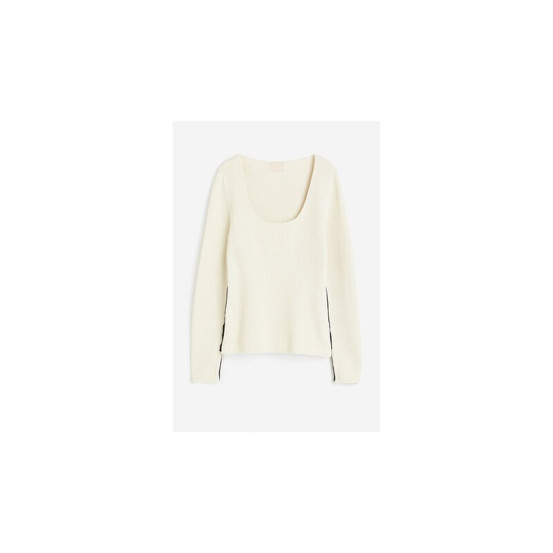 H&M - Top z žebrovaného úpletu - Krémová