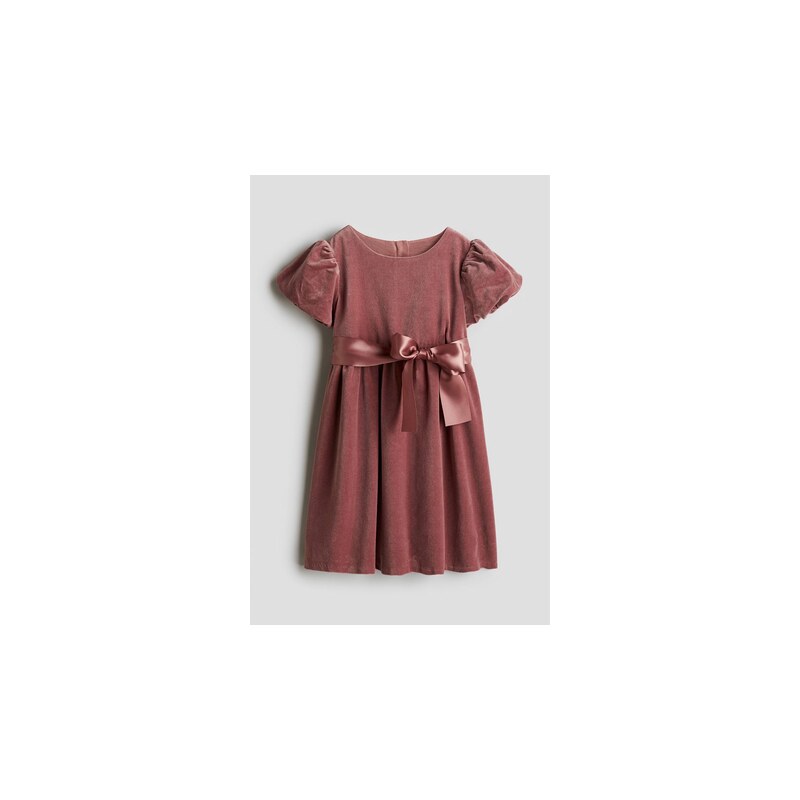 H&M - Sametové šaty - Tlumená Růžová