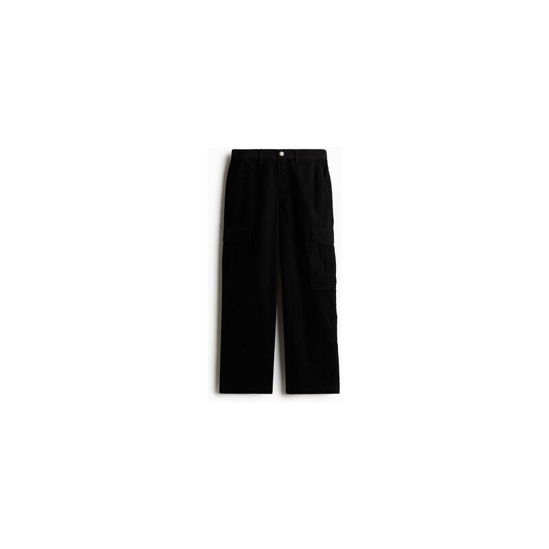 H&M - Manšestrové kalhoty cargo Loose Fit - Černá