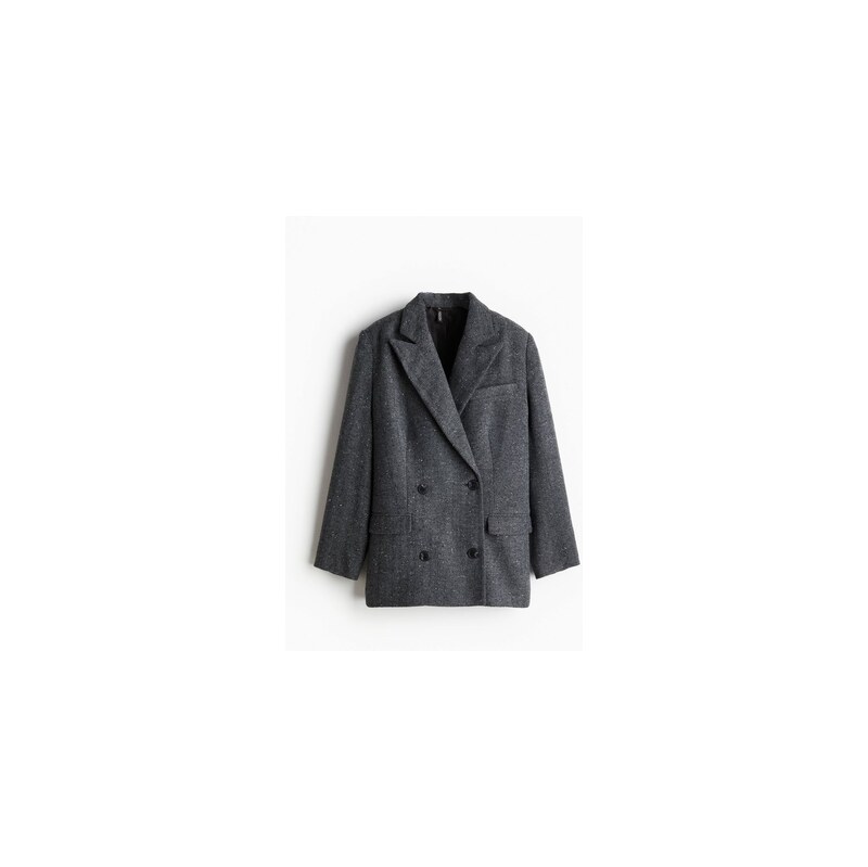 H&M - Dvouřadové sako - Šedá/Vzor Rybí Kost