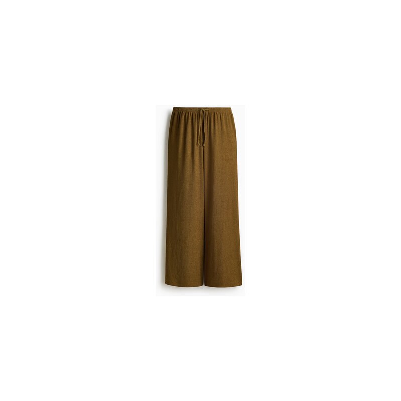 H&M - Široké natahovací kalhoty - Tmavě Zelená Khaki
