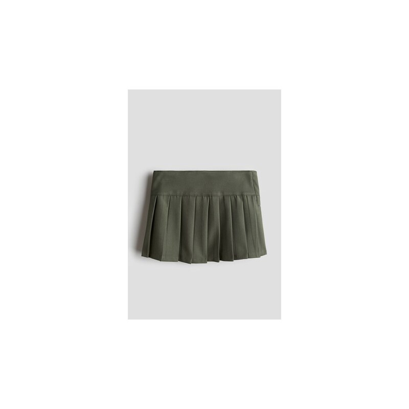 H&M - Skládaná keprová sukně - Khaki Zelená