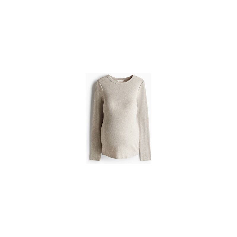 H&M - MAMA Žebrovaný žerzejový top - Světle Béžový Melír