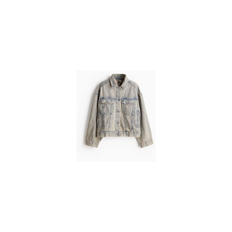 H&M - Džínová bunda - Bledý Denim Blue/Světle Béžová