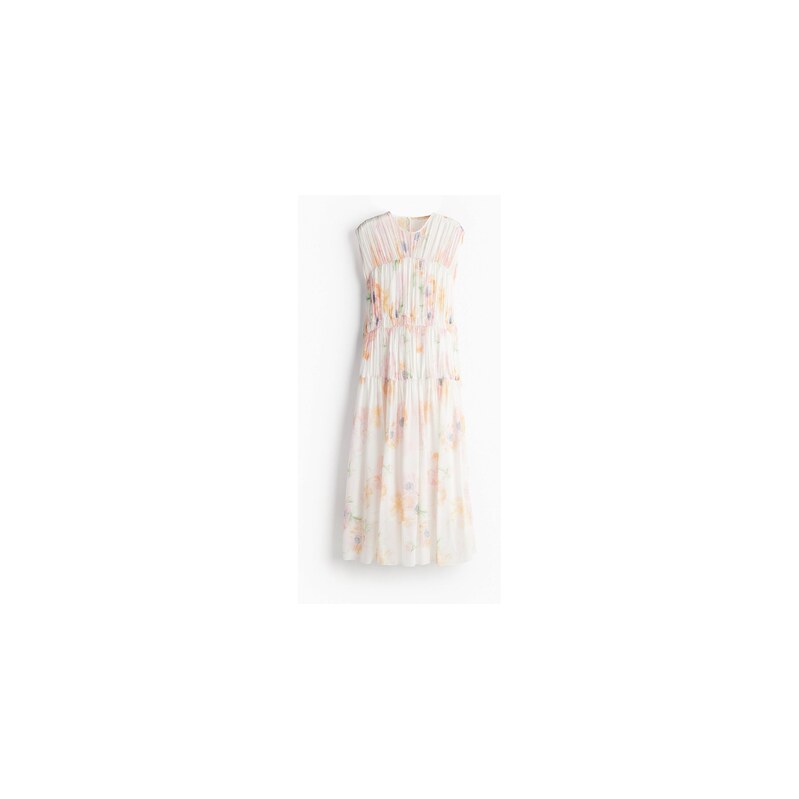 H&M - Nabírané viskózové šaty - Bílá/Květy