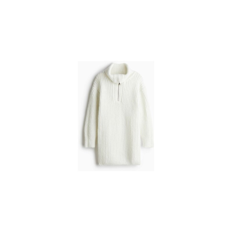 H&M - Šaty z žebrovaného úpletus horním zipem - Krémová