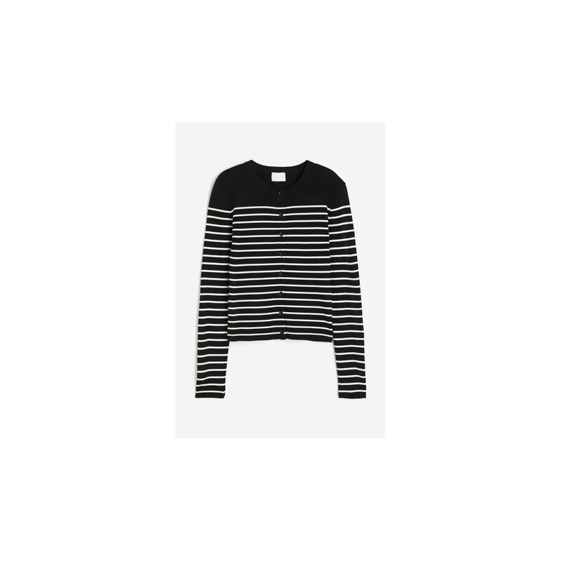H&M - Propínací svetr z jemného úpletu - Černá/Bílé Proužky