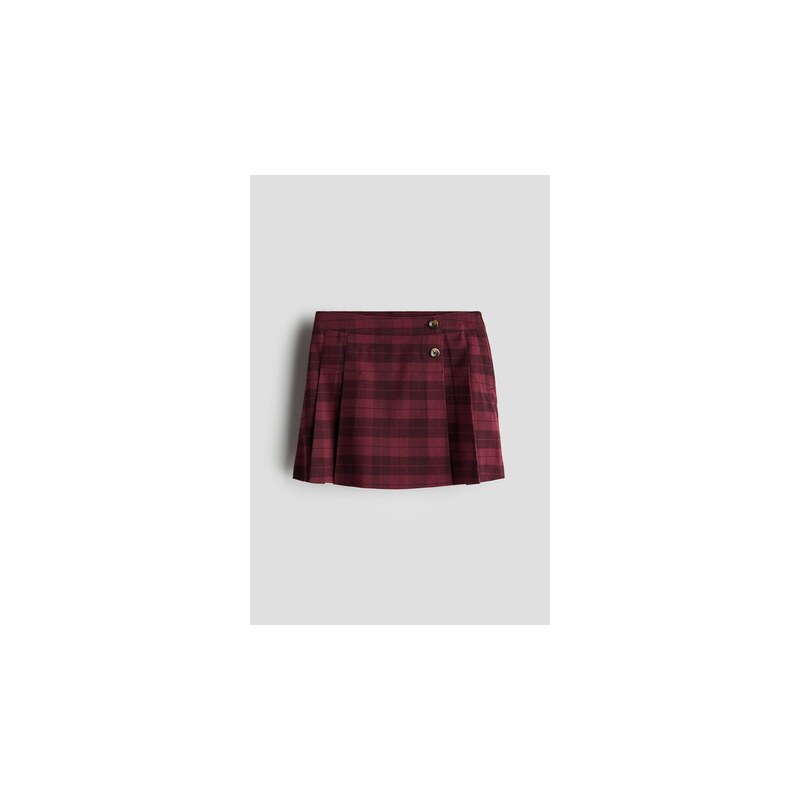 H&M - Skládaná sukně - Tmavě Červená/Kostka