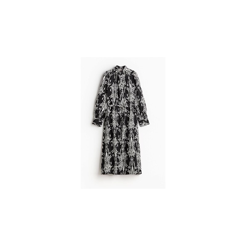 H&M - Midi šatys límečkem - Černá/Vzor