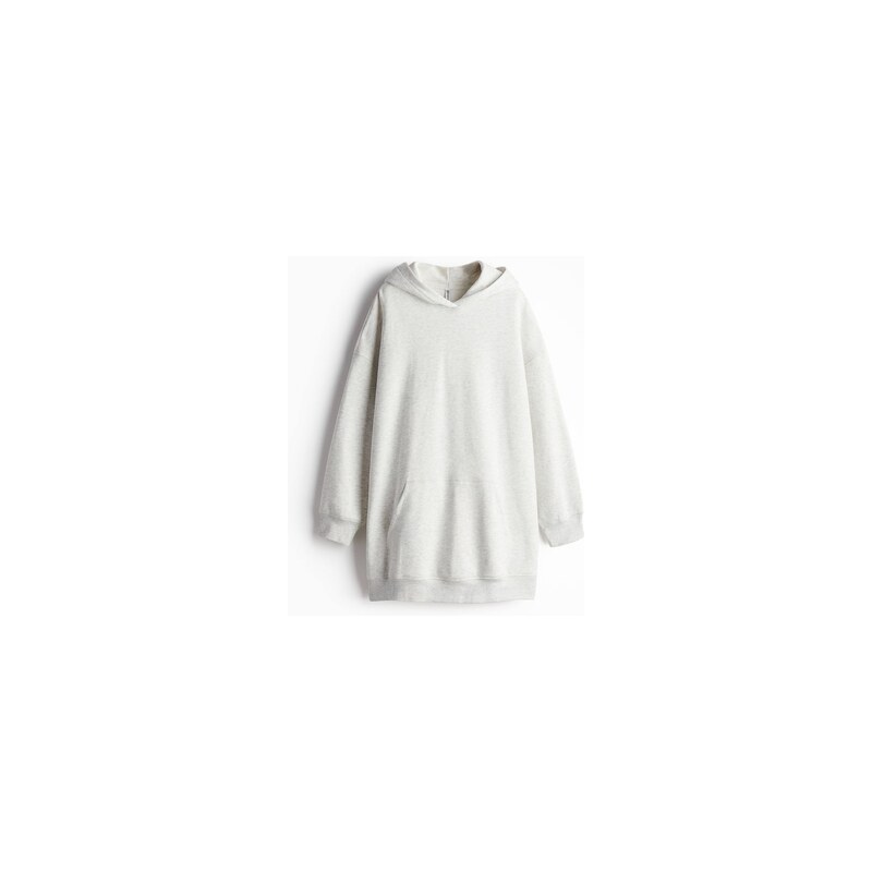 H&M - Bavlněné šatys kapucí - Světle Šedý Melír