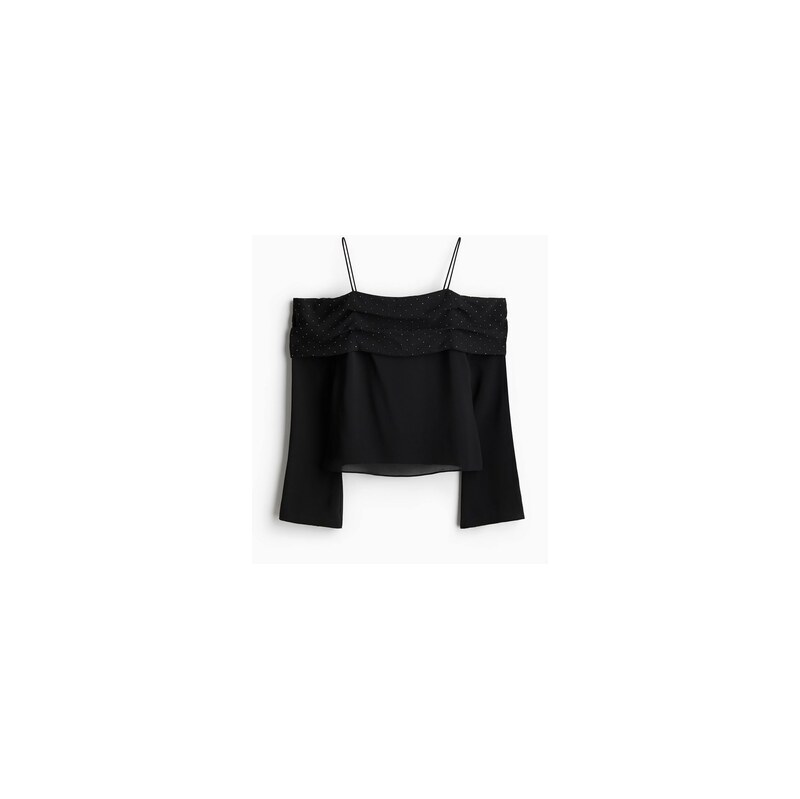 H&M - Šifonový top odhalující ramena - Černá