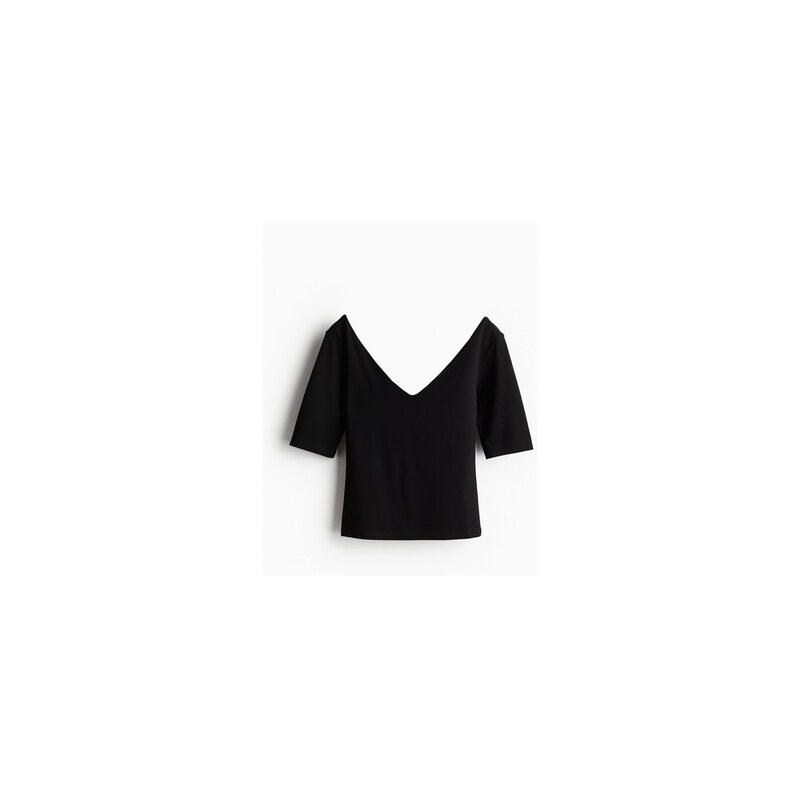 H&M - Žerzejový tops výstřihem - Černá