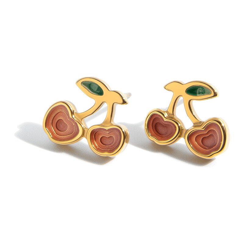 ELENYS Cherry – pozlacené náušnice 18K žluté zlato