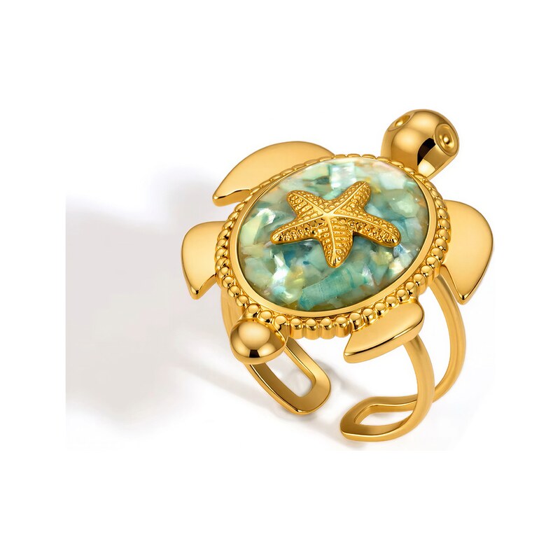 ELENYS Ocean Turtle – pozlacený prsten 18K žluté zlato