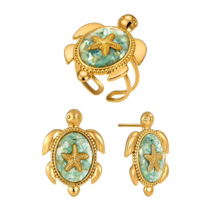 ELENYS Ocean Turtle – pozlacený set 18K žluté zlato