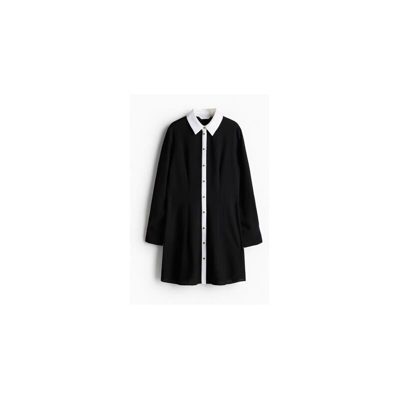 H&M - Propínací šatys límečkem - Černá/Bílá