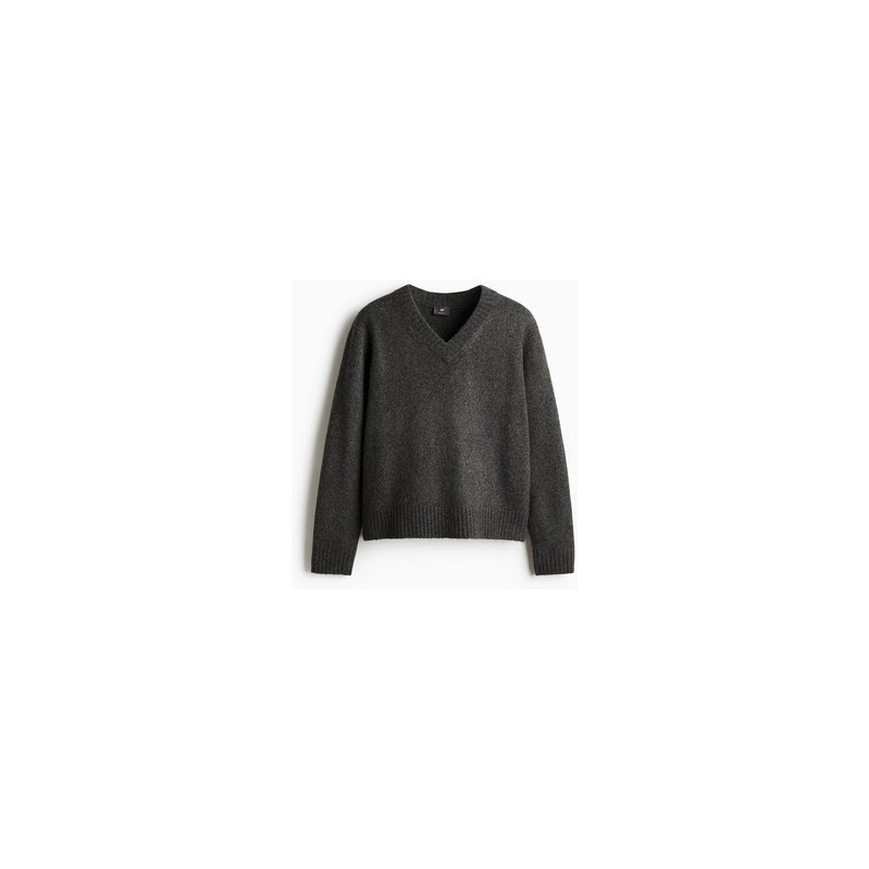 H&M - Svetrs výstřihem do V Regular Fit - Tmavě Šedá