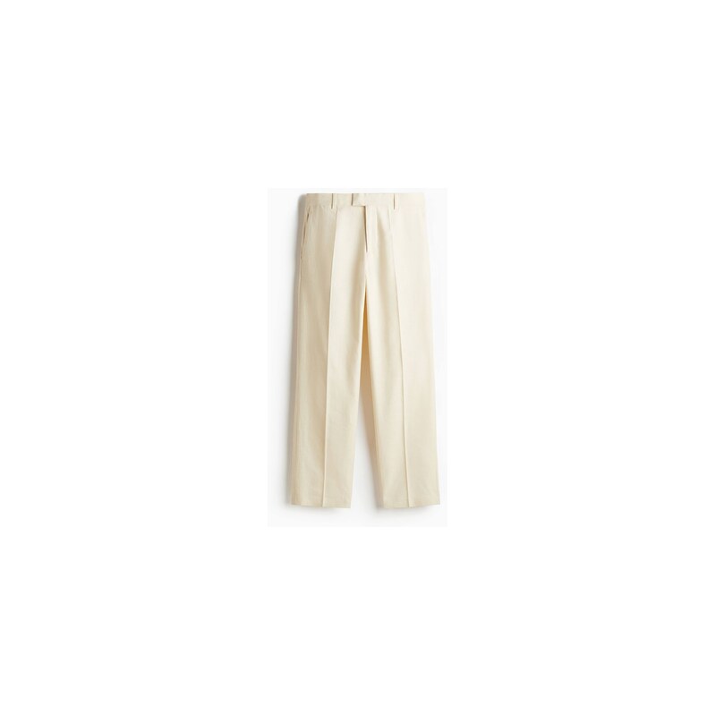 H&M - Elegantní kalhoty z lněné směsi Relaxed Fit - Krémová