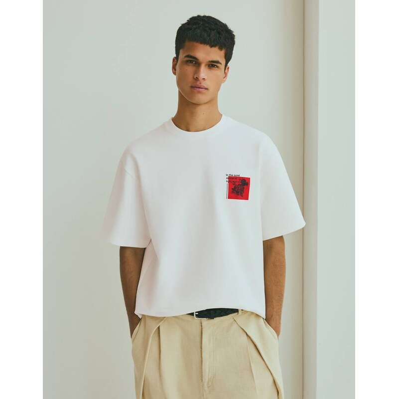 Bershka Interlock jersey print t-shirt in white