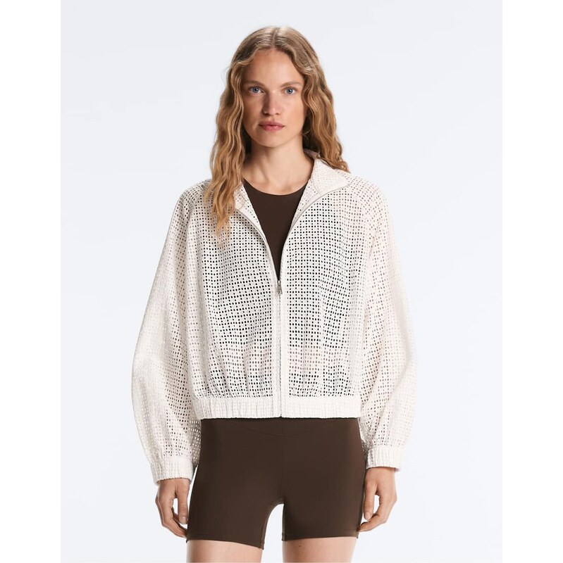 OYSHO 100% cotton openwork jacket in off-white