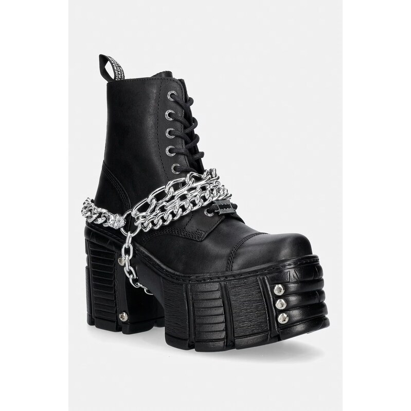 New Rock kotníkové boty na sloupku dámské kožené ITALI NEGRO,