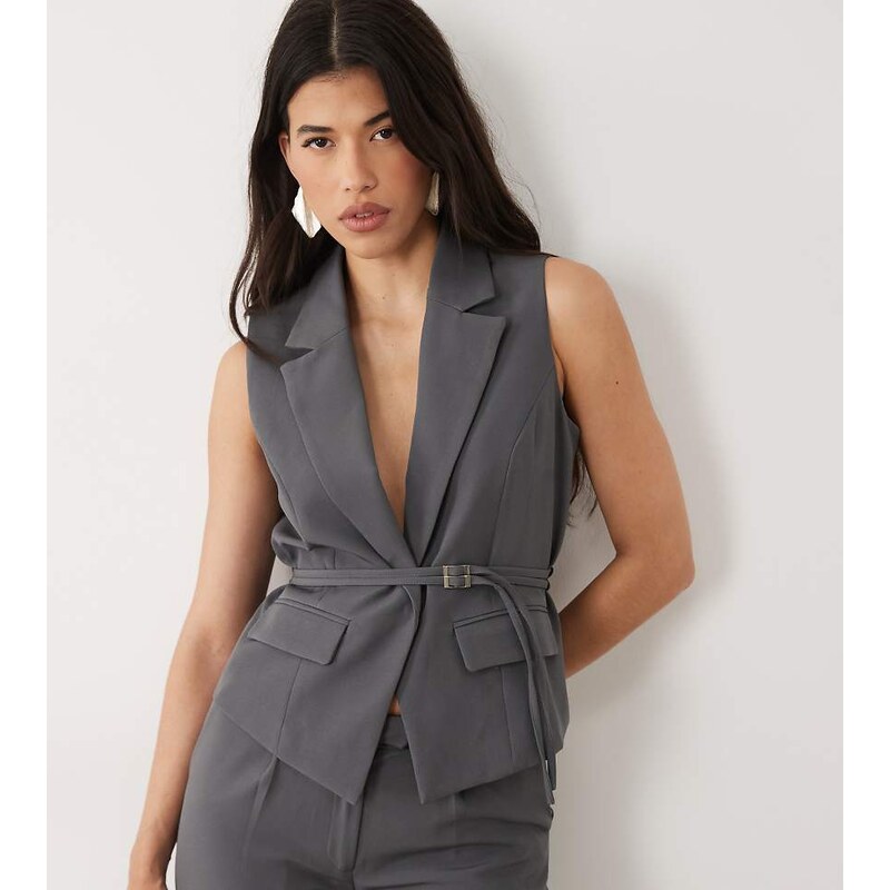 Kaiia exclusive 90s wrap detail cinched waistcoat co-ord in