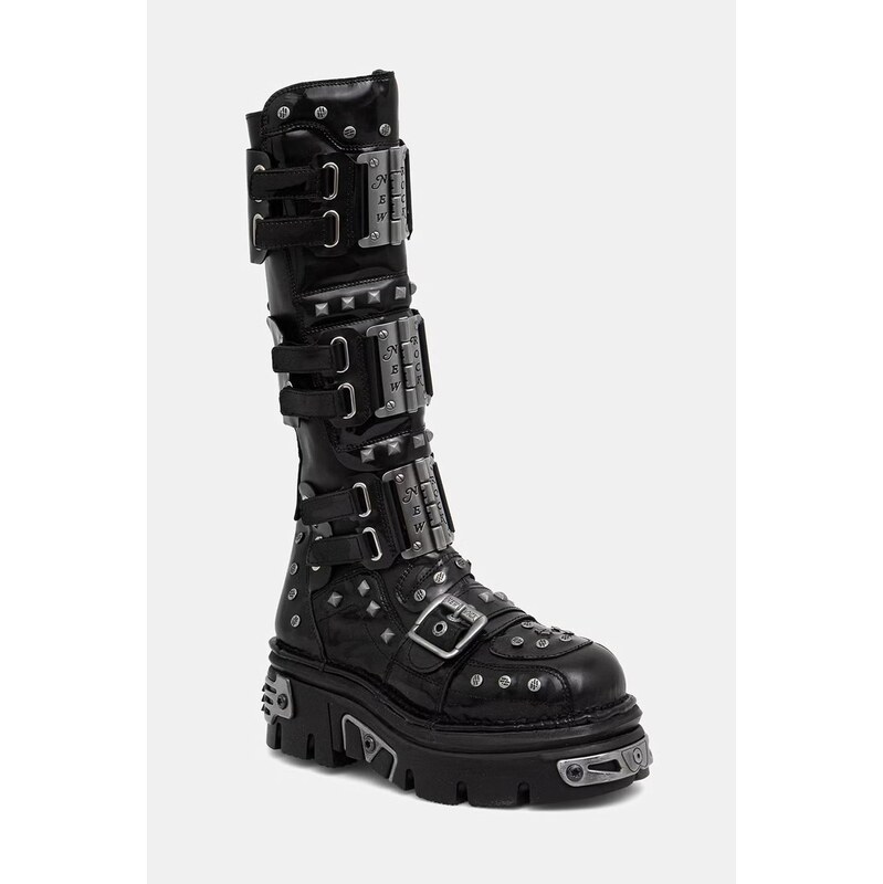 New Rock kozačky nad kolena dámské kožené NEGRO CHAROL NEGRO