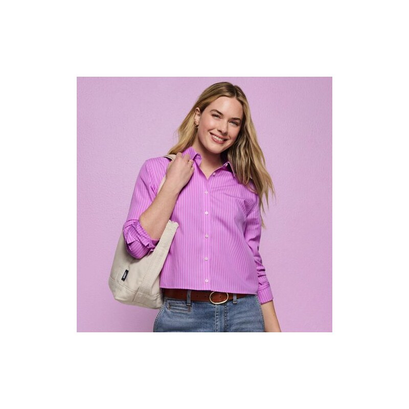 Boxy Cropped Non-Iron Shirt, Women, size: XL, regular, Pink,